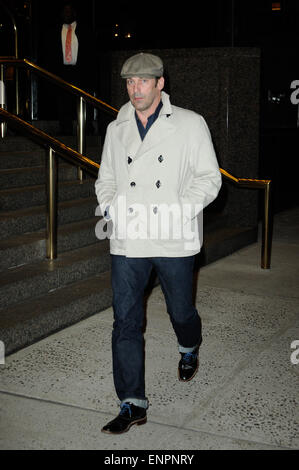 'Mad Men' star Jon Hamm is dressed for fall in a pea coat and newsboy cap as he's spotted walking alone in midtown Manhattan  Featuring: Jon Hamm Where: New York City, United States When: 04 Nov 2014 Stock Photo