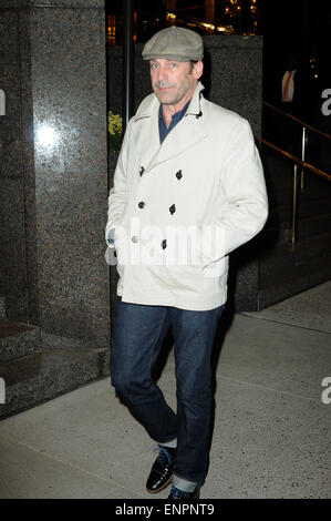 'Mad Men' star Jon Hamm is dressed for fall in a pea coat and newsboy cap as he's spotted walking alone in midtown Manhattan  Featuring: Jon Hamm Where: New York City, United States When: 04 Nov 2014 Stock Photo