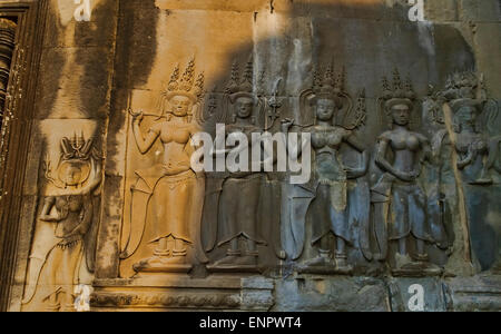 Khmer Tep Apsara Dancing Sculptures in Angkor Wat Stock Photo