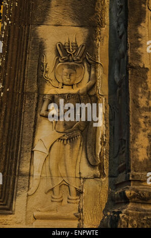 Khmer Tep Apsara Dancing Sculptures in Angkor Wat Stock Photo