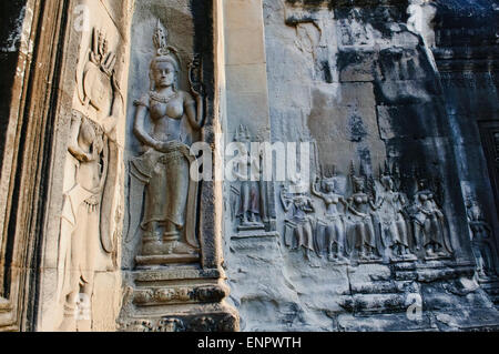 Khmer Tep Apsara Dancing Sculptures in Angkor Wat Stock Photo