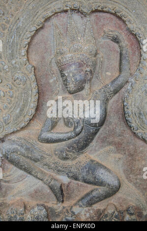 Khmer Tep Apsara Dancing Sculptures in Angkor Wat Stock Photo