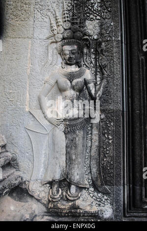 Khmer Tep Apsara Dancing Sculptures in Angkor Wat Stock Photo