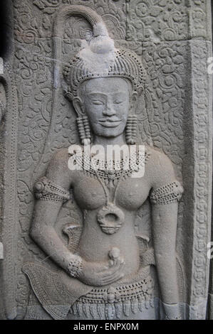 Khmer Tep Apsara Dancing Sculptures in Angkor Wat Stock Photo