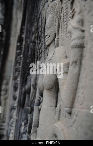 Khmer Tep Apsara Dancing Sculptures in Angkor Wat Stock Photo