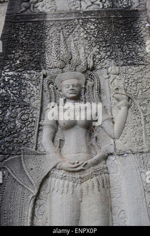 Khmer Tep Apsara Dancing Sculptures in Angkor Wat Stock Photo