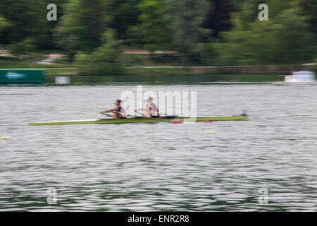 Lake Bled, Slovenia. 10th May, 2015. Team Switzerland (Rol Frederique, Merz Patricia) during Heat race on World Rowing Cup, Lake Bled, Slovenia Credit:  Nejc Trpin/Alamy Live News Stock Photo