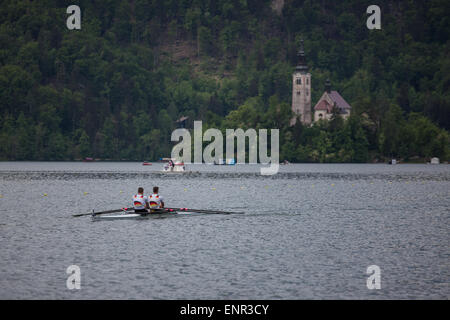 Lake Bled, Slovenia. 10th May, 2015. Lake Bled was hosting World Rowing Cup regatta for World Rowing Championship (FISA) on the weekend between 8th and 10th May. Credit:  Nejc Trpin/Alamy Live News Stock Photo