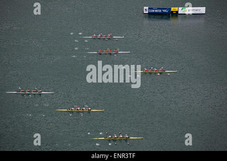 Lake Bled, Slovenia. 10th May, 2015. Heat race of Lightweight Men's Four at World Rowing Cup, Lake Bled, Slovenia Credit:  Nejc Trpin/Alamy Live News Stock Photo