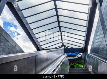 Berlin U-bahn station interior, escalator of underground railway station, Franz-Neumann-Platz, Berlin Stock Photo