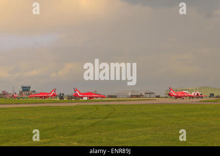 Red Arrows Display at RAF Scampton on Veterans Day Stock Photo