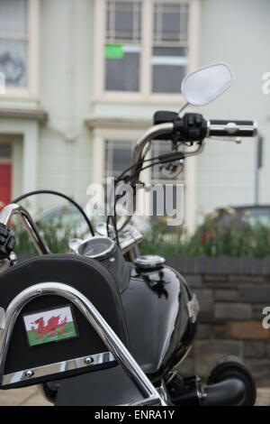 The Black Mountain Harley Davidson Owners Club trek to Aberystwyth, Ceredigion, West Wales to show off their bikes.  On their tr Stock Photo