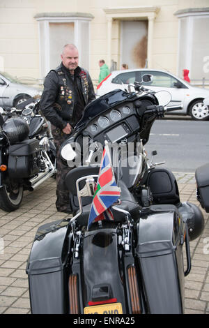 The Black Mountain Harley Davidson Owners Club trek to Aberystwyth, Ceredigion, West Wales to show off their bikes.  On their tr Stock Photo