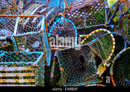 Colorful group of fishing baskets Stock Photo