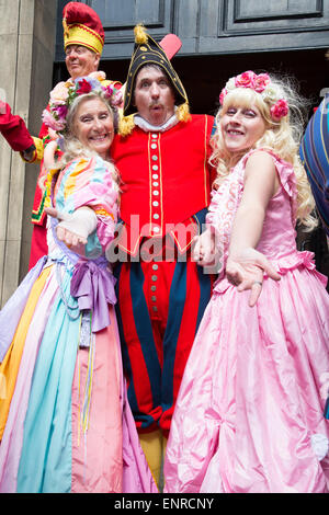 London, UK. 10th May, 2015. The annual Covent Garden May Fayre & Puppet Festival features Punch and Judy professors from around England as well as Donna Maria and her Maypole dancers The event, which celebrates its 40th anniversary in 2015, is held in St. Paul's Churchyard, Covent Garden, which has long connections with Punch & Judy.  The May Fayre culminates in a toast to Mr Punch to celebrate his birthday on May 9th – the first recorded mention of Mr Punch in England was in the diary of Samuel Pepys on 9 May 1662. Credit:  On Sight Photographic/Alamy Live News Stock Photo