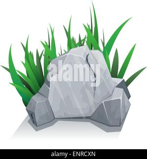 Single stone with grass Stock Vector