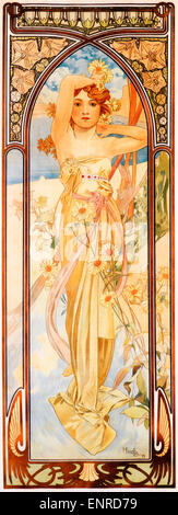 Mucha, Brightness Of Day, 1899 Art Nouveau poster by Czech artist Alphonse Mucha for the series symbolising the moods of the four periods of the day Stock Photo