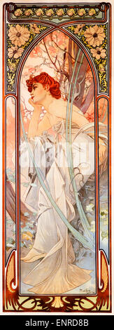Mucha, Evening Reverie, 1899  Art Nouveau poster by Czech artist Alphonse Mucha for the series symbolising the moods of the four periods of the day Stock Photo