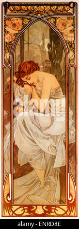 Mucha, Nightly Rest, 1899  Art Nouveau poster by Czech artist Alphonse Mucha for the series symbolising the moods of the four periods of the day Stock Photo