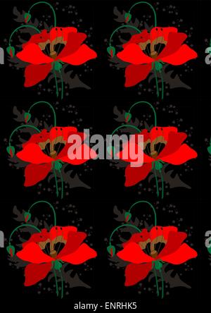 Poppies on a black seamless background Stock Vector