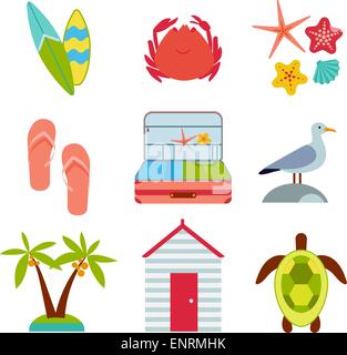 Icons of travel, summer in the flat style Stock Vector