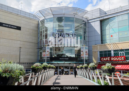 An exterior view of The Oracle Shopping Centre, Reading, U.K. The Oracle is a large regional destination centre run by Hammerson Stock Photo