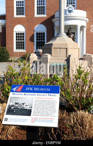 John F Kennedy, JFK museum in Hyannis Port Massachusetts. The statue depicts the times he would walk the beaches in the area. Stock Photo