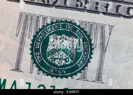 The Department of the Treasury seal on US $20 banknote - USA Stock Photo