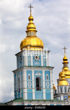 Saint Michael Monastery Cathedral Steeples Spires Golden Domes Kiev Ukraine. Stock Photo