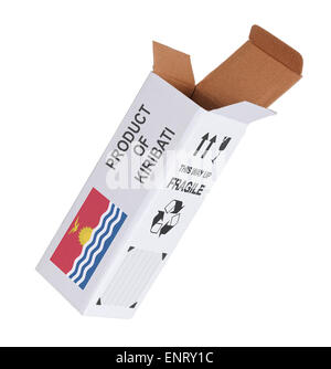 Concept of export, opened paper box - Product of Kiribati Stock Photo