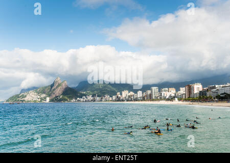 Surfers on Arpoador beach, Ipanema, Rio de Janeiro, Brazil Stock Photo