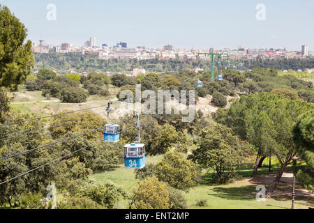 Cable cars to the Casa de Campo Park, Madrid, Spain Stock Photo