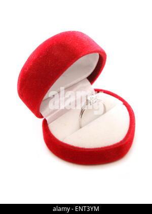 diamond engagement ring in heart box cutout Stock Photo