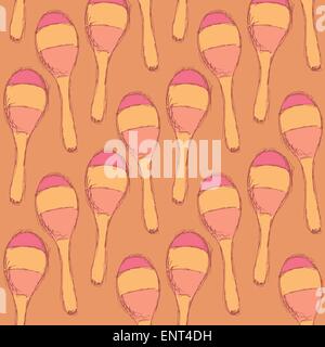 Sketch mexican maracas in vintage style, vector seamless pattern Stock Vector