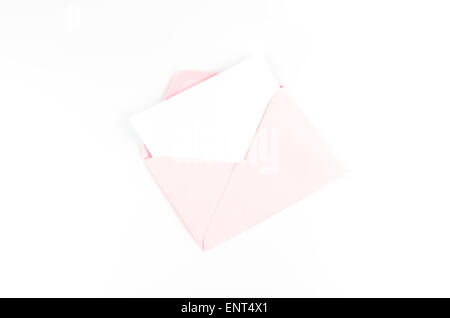 open envelope with white paper on a white background Stock Photo