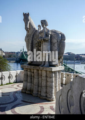 Eastern Europe, Hungary, Budapest, Statue of St Stephen (sv Istvan) outside the Gellert Hill Cave Stock Photo