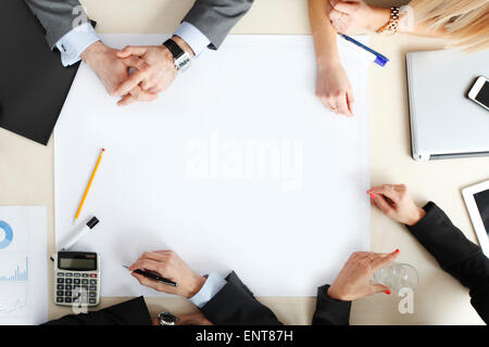 top view at business people at office desk Stock Photo