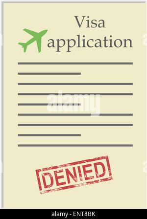 Visa application  with denied stamp Stock Vector