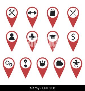 Set of geo pins showing different places Stock Vector