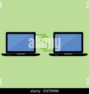 Flat style laptops with dollar Stock Vector