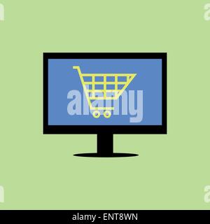 Flat style computer with shopping cart Stock Vector