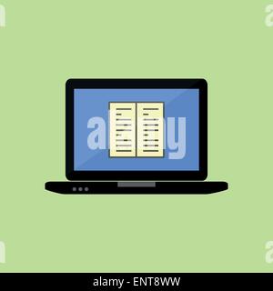 Flat style laptop  with book Stock Vector