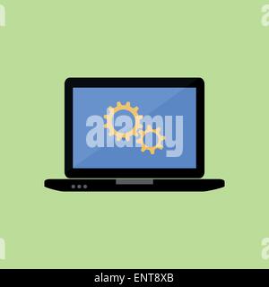 Flat style laptop with gear wheels Stock Vector