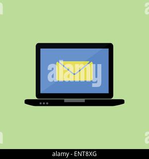 Flat style laptop with mail icon Stock Vector