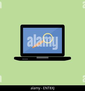 Flat style lalptop with magnifying glass Stock Vector
