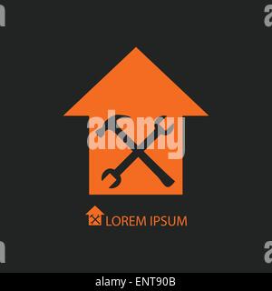 Orange house repair symbol on black Stock Vector