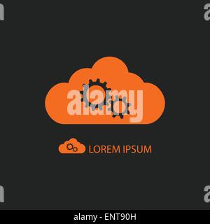 Orange cloud with gear wheels on black background Stock Vector