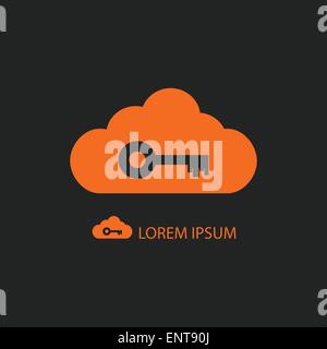 Orange cloud with key on black Stock Vector