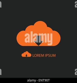 Orange cloud with uploading sign as logo on black Stock Vector