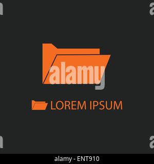 Orange computer folder as logo on black Stock Vector